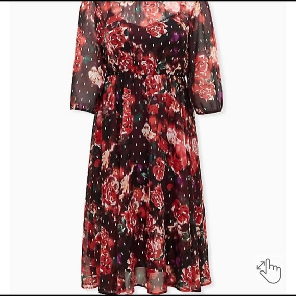 Torrid BURGUNDY PURPLE FLORAL CHIFFON MOCK NECK MIDI DRESS size 0X NWT - Picture 4 of 9